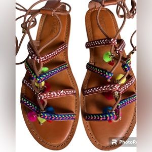 Top Line Women’s Ohmy Multi Color Bohemian Pom Gladiator Sandals Size 8
